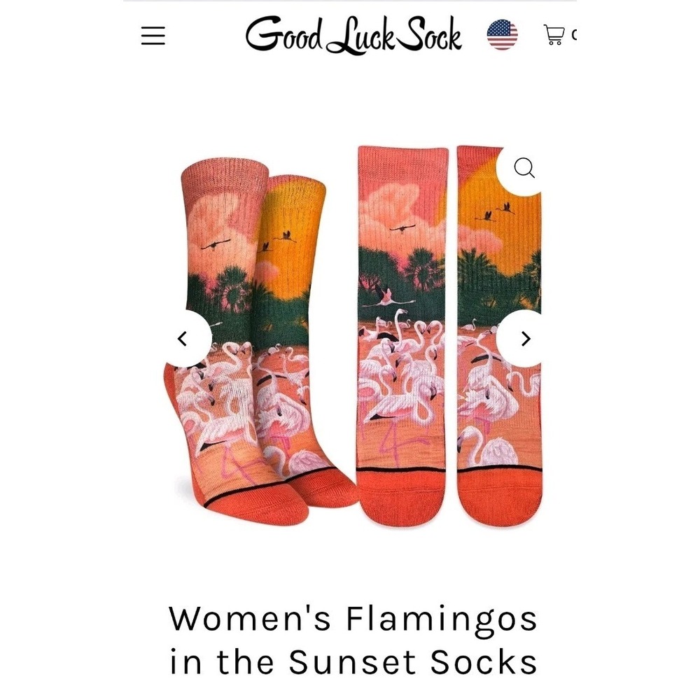 Good Luck Sock Womens Active Fit Socks Shoe Size 5-9 Flamingos In The Sunset New
